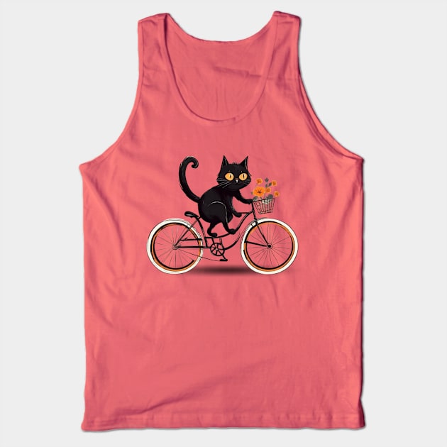 Floral Feline Pedals: The Adventures of the Cat Cyclist Tank Top by Helen Morgan